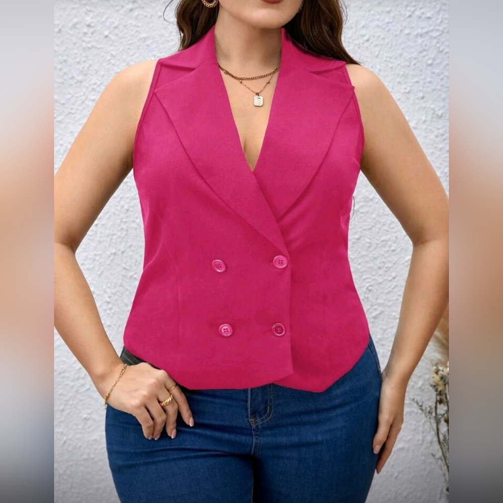 Women's Plus Size Sleeveless Pink Vest Top